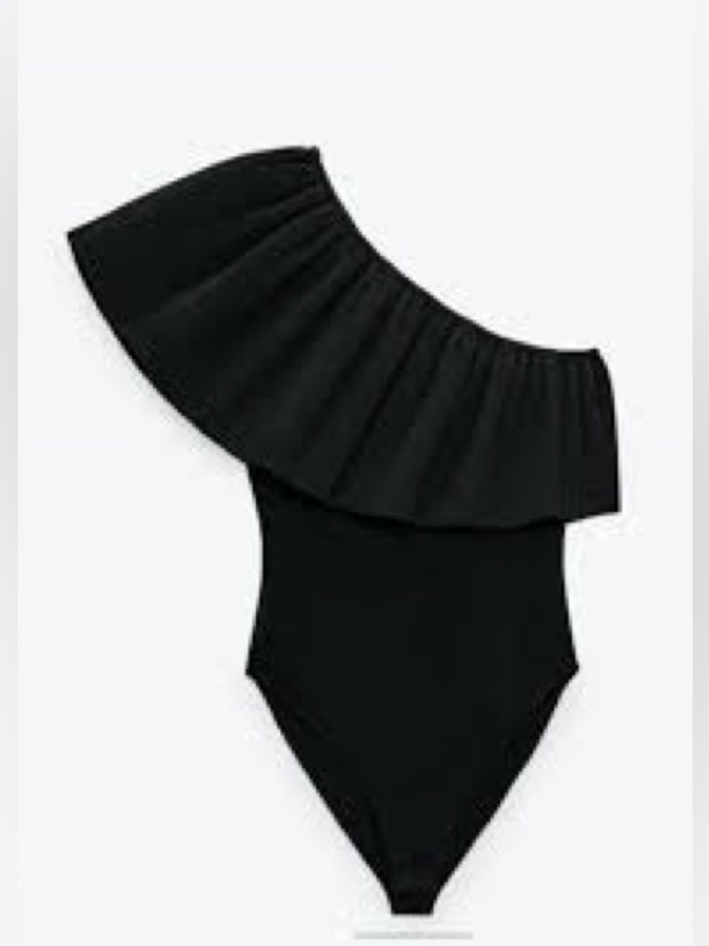 NWT Zara Ruffled Asymmetric Bodysuit Black Size Large - Picture 4 of 6